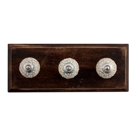 Balloon Flower Ceramic Crackle Wooden Hooks