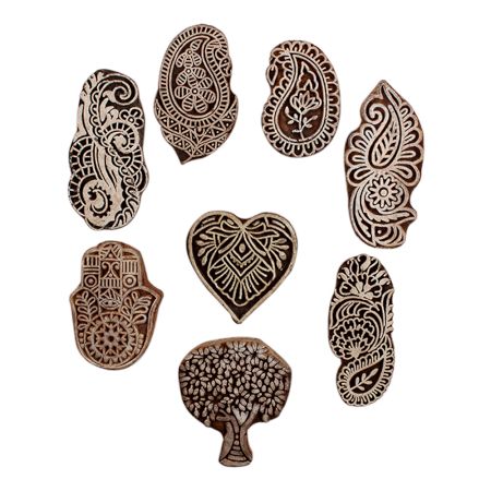 Set of 8 Piece New Mix Wooden Printing Block