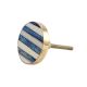 Round Slate Blue White Metal and Bone Knob
