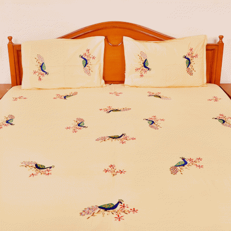 Cream Bed Linen With Peacock Design