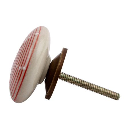 Red Stripe Flat Ceramic Dresser Knob