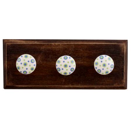 Blue Dot Ceramic Wooden Hooks