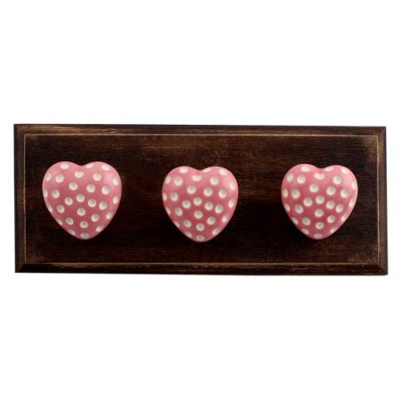 Pink Heart Etched Ceramic Wooden Hooks