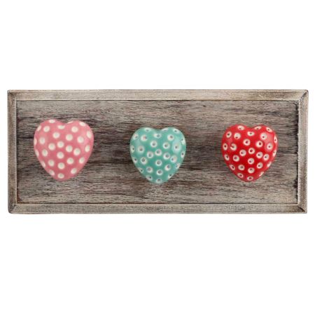 Mix Heart Etched Ceramic Wooden Hooks