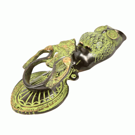 Owl Brass Peacock Door Knocker With Patina