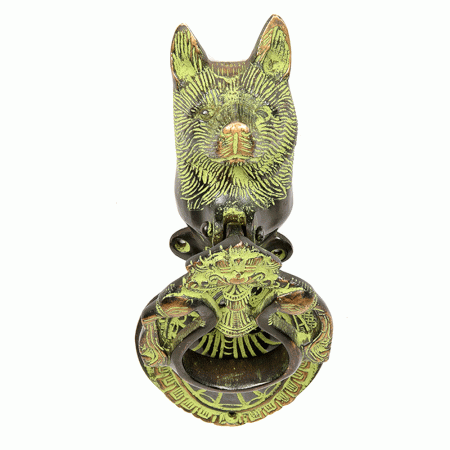 Bronze Wolf Atop Two Peacocks Knocker