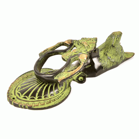 Bronze Wolf Atop Two Peacocks Knocker