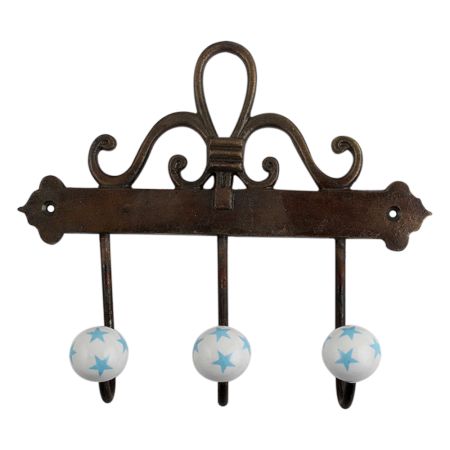 Turquoise Star Ceramic Iron Hooks