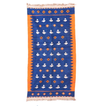 Blue Handmade Durry Floral Duck Design