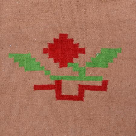 PinkÂ Hand Knotted Durry With Red Flower