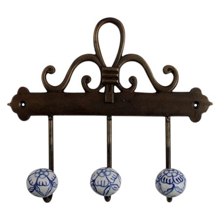 Blue Floral Ceramic Iron Hooks
