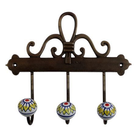 Yellow Floral Ceramic Iron Hooks