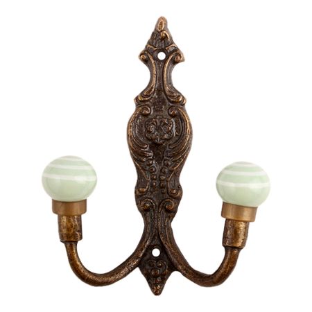 Sage Green White Strip Ceramic Iron Hooks
