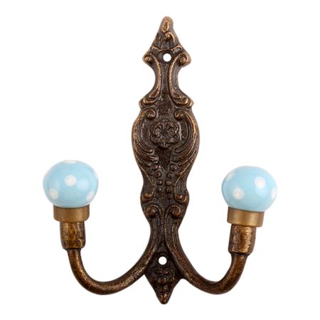 Turquoise White Dot Ceramic Iron Hooks