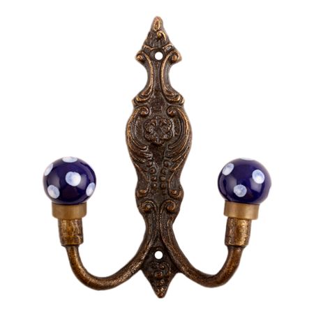 Navy Blue White Dot Ceramic Iron Hooks
