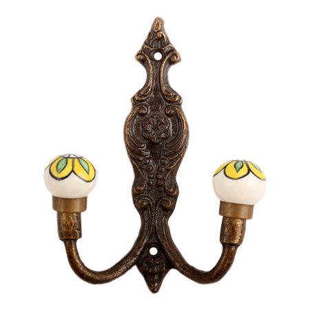 Yellow Floral Ceramic Iron Hooks