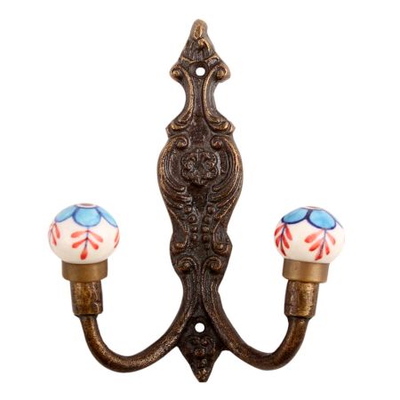 Turquoise Floral Ceramic Iron Hooks