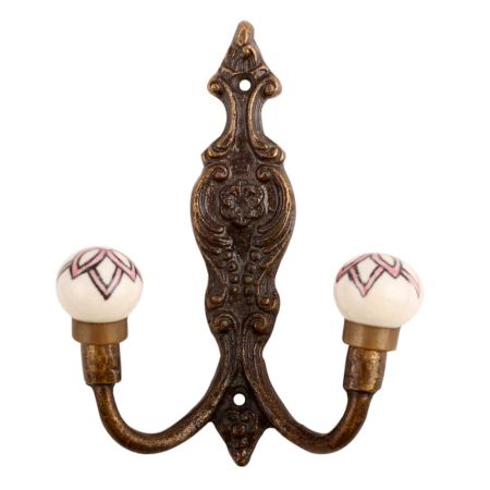 Pink Floral Ceramic Iron Hooks