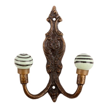 Sage Green Black Strip Ceramic Iron Hooks