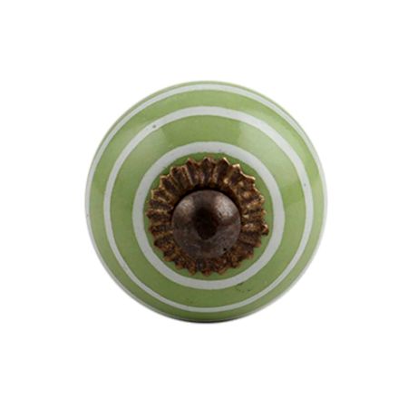 Pea Green Striped Small Ceramic Dresser Knob