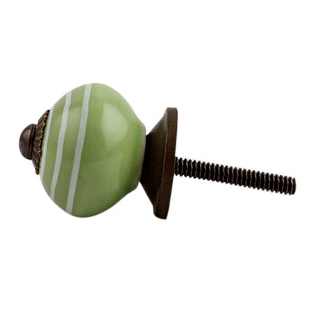 Pea Green Striped Small Ceramic Dresser Knob