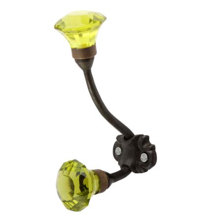 Olive Green Diamond Glass Cut Iron Hook