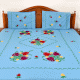 Light Blue Cotton Bedspread Floral Motifs