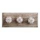 White Base Brown Etched Ceramic Floral Wooden Hooks