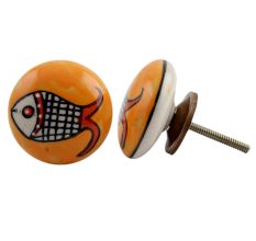 Mustard Fish Flat Ceramic Drawer Knob