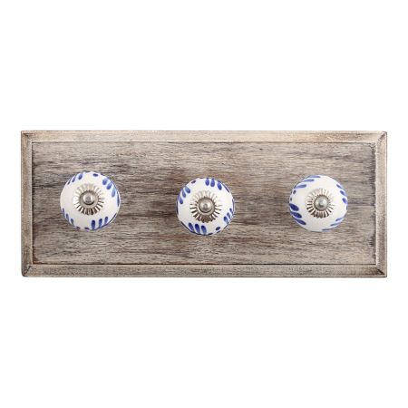 Festive Floral Ceramic Wooden Hooks