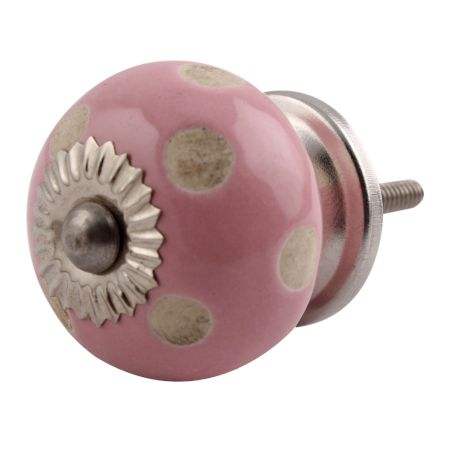 Pink Etched Dot Ceramic Drawer Knob