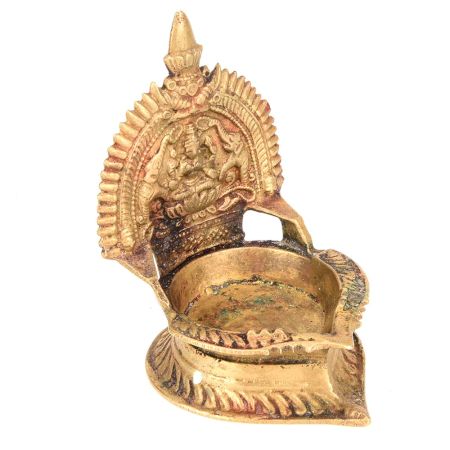 Brass Lamp with a Depiction of Goddess Lakshmi Embossed in It