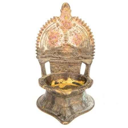 Indian Old Vintage Handmade Unique Brass Oil Lamp Goddess Laxmi Diya