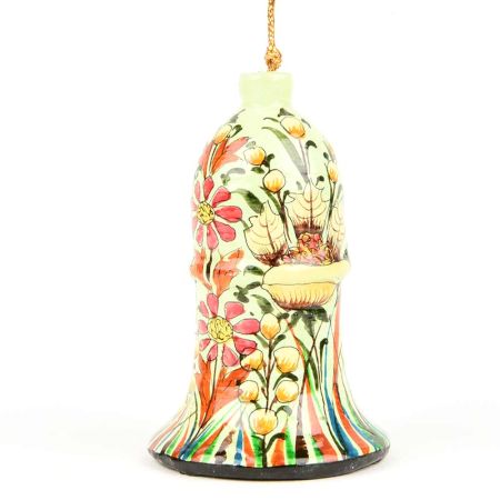 White Floral Hand Painted Hanging Paper Mache Bell