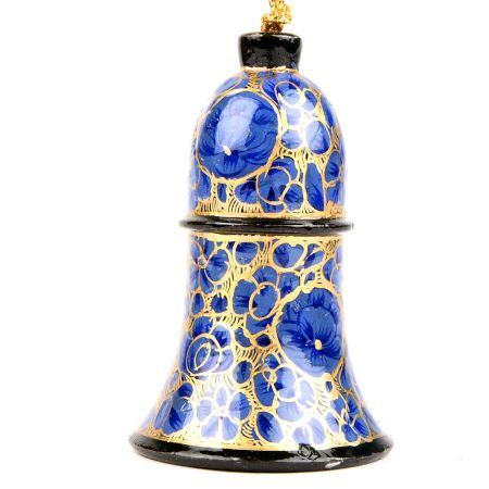 Blue Paper Mache Hand Painted Bell  Christmas Tree Decoration