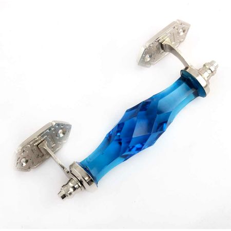 Royal Blue Cut Glass Silver Big Door Handles