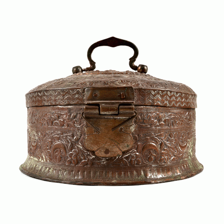 Indian Round Handmade Pierced Cast Brass Box for Jewellery 