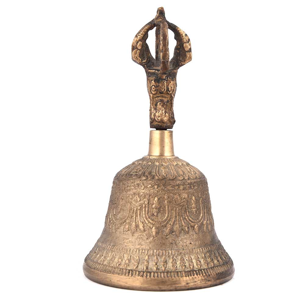 Hand Carved Brass Bell with Wajra Hand