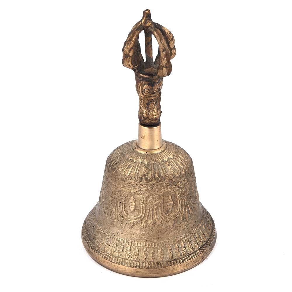 Hand Carved Brass Bell with Wajra Hand