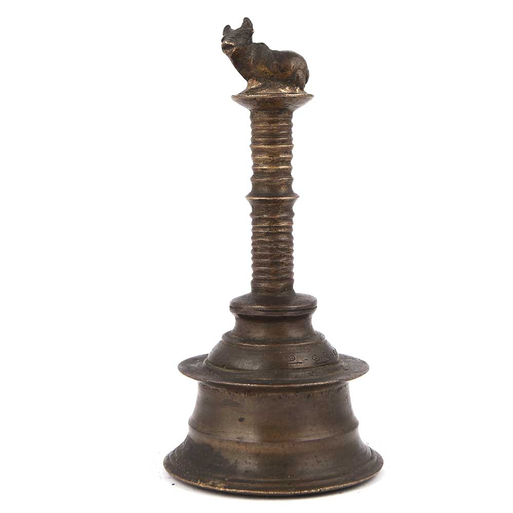 Rustic Brass Cow Statue Handle Bell