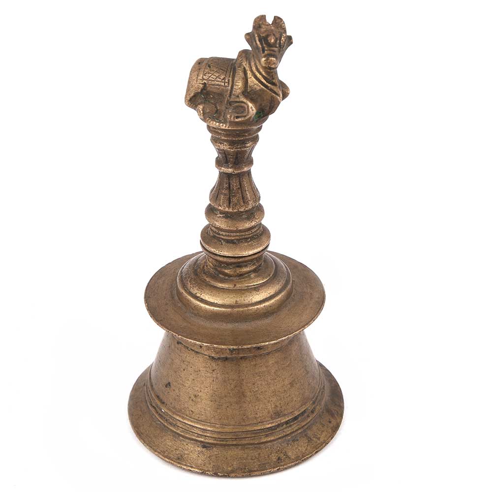 Rustic Brass Bell Nandi Statue on Handle