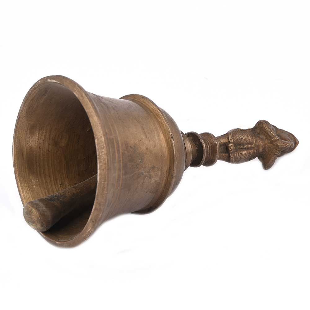Brass Hand Bell Carved Handle Lord Hanuman