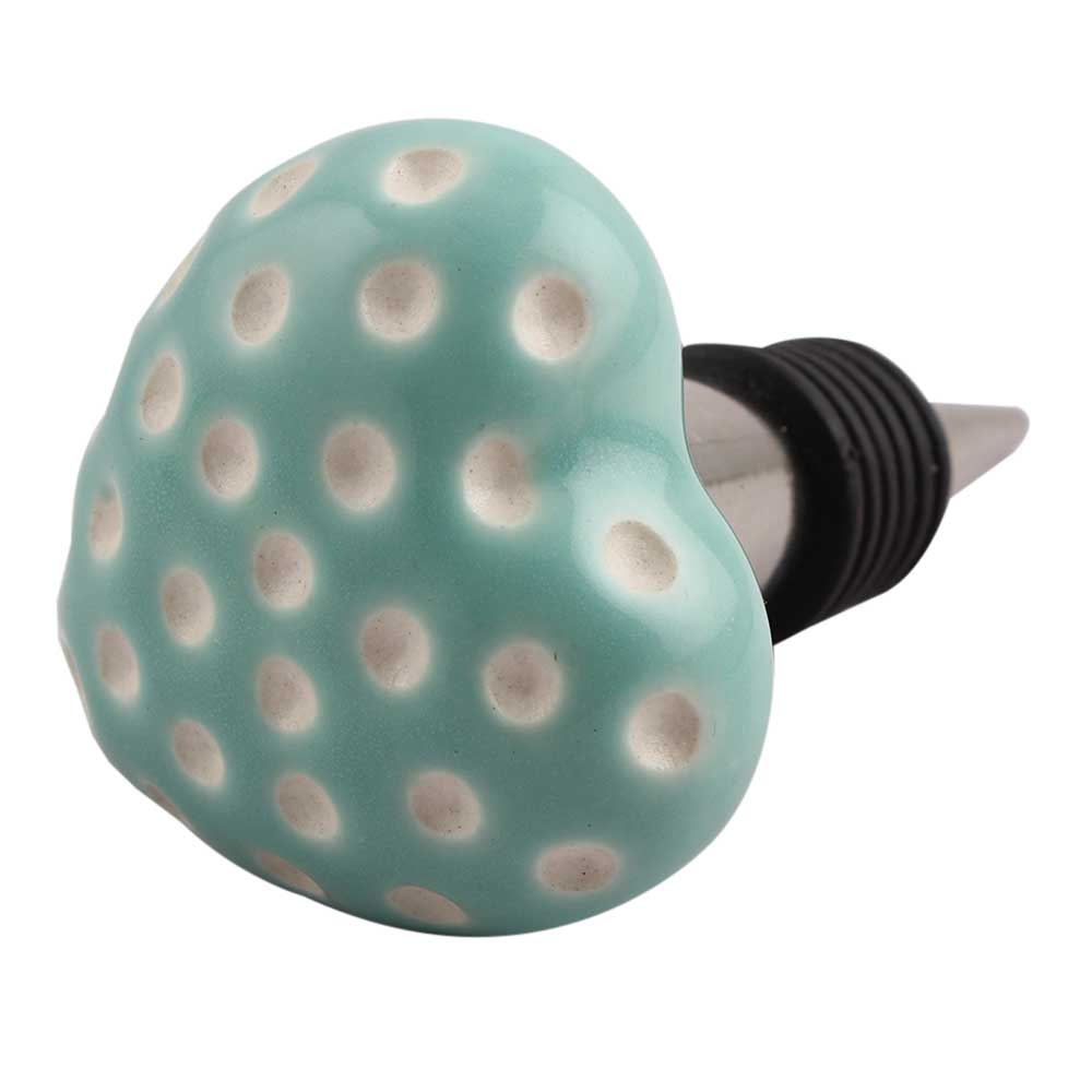 Sea Green Heart Etched Ceramic Wine Stopper