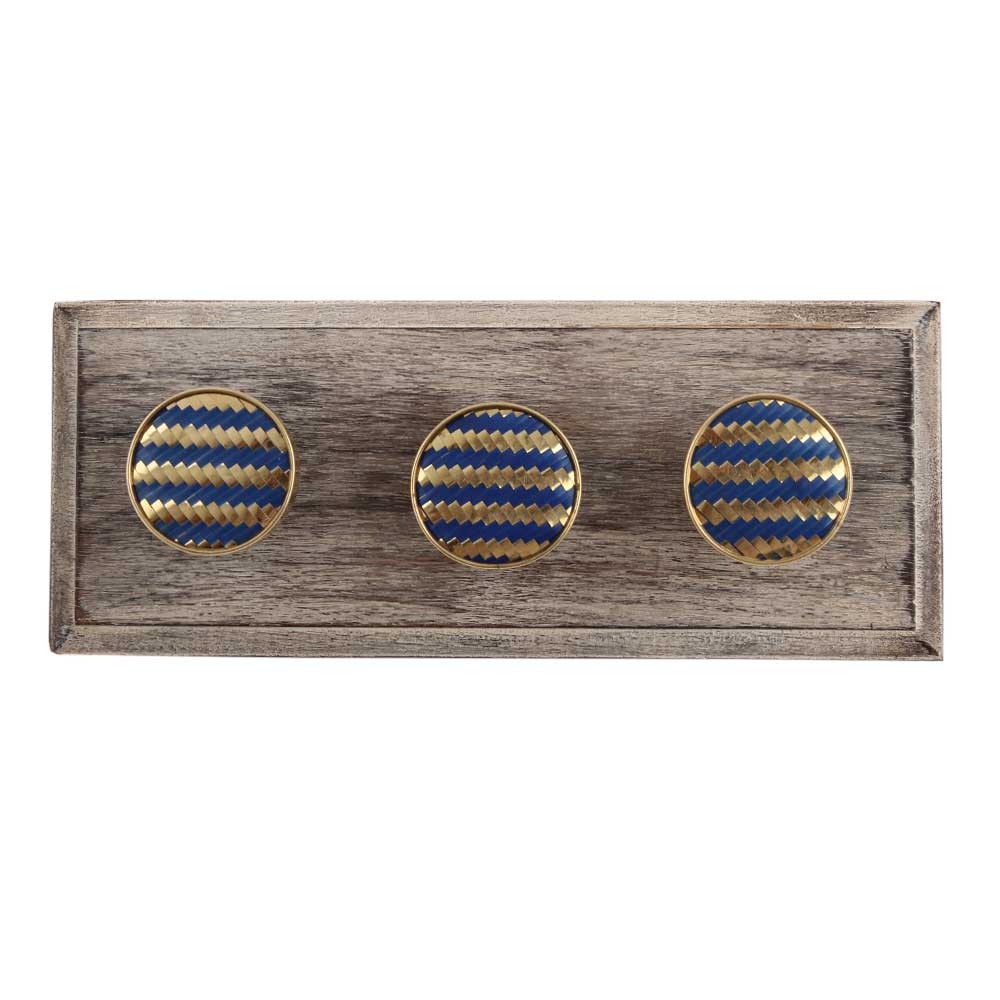 Round Navy Blue Metal and Wooden Hooks