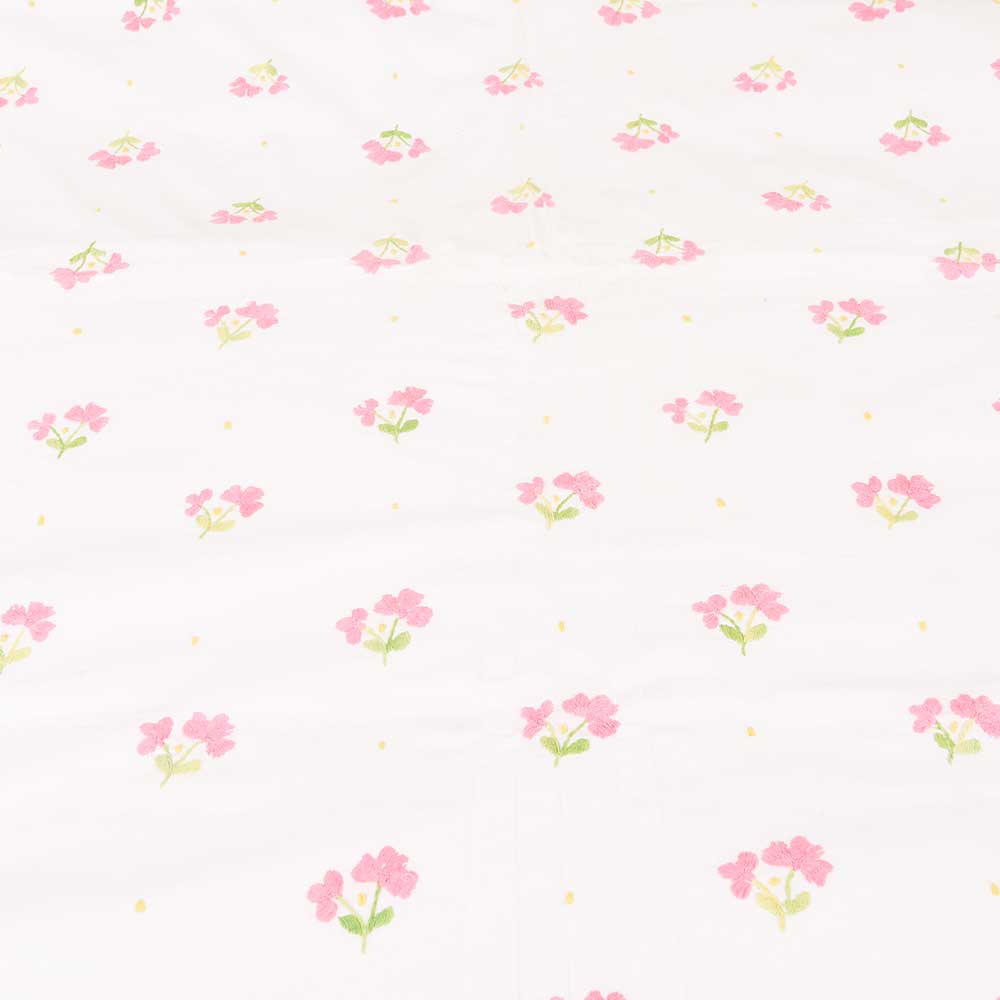 White Cotton Duvet Cover With Pink Floral Hand Embroidery +2 Pillow Covers.