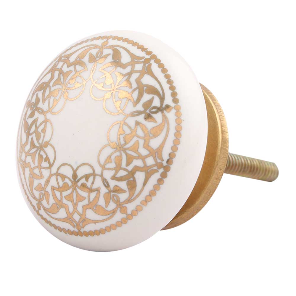 Golden Rangoli Pattern Flat Ceramic Drawer Knob