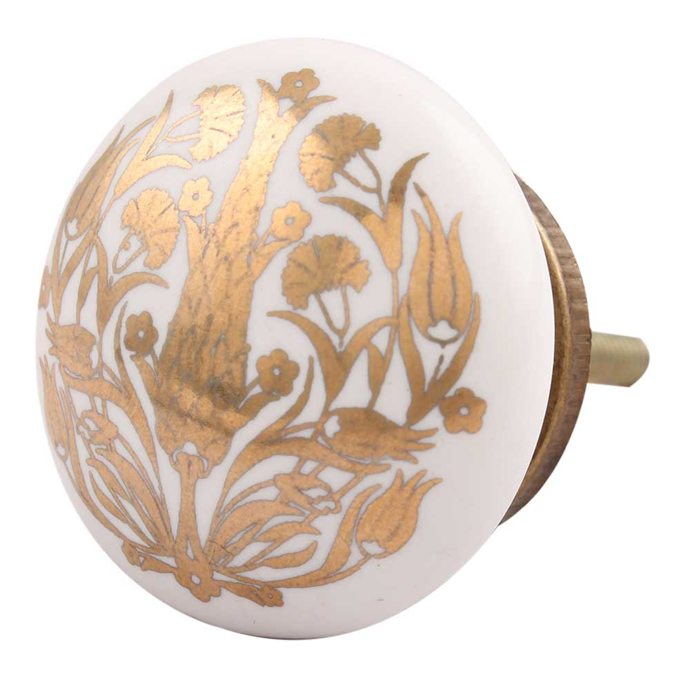 Golden Calla Lily Flower Flat Ceramic Dresser Knob