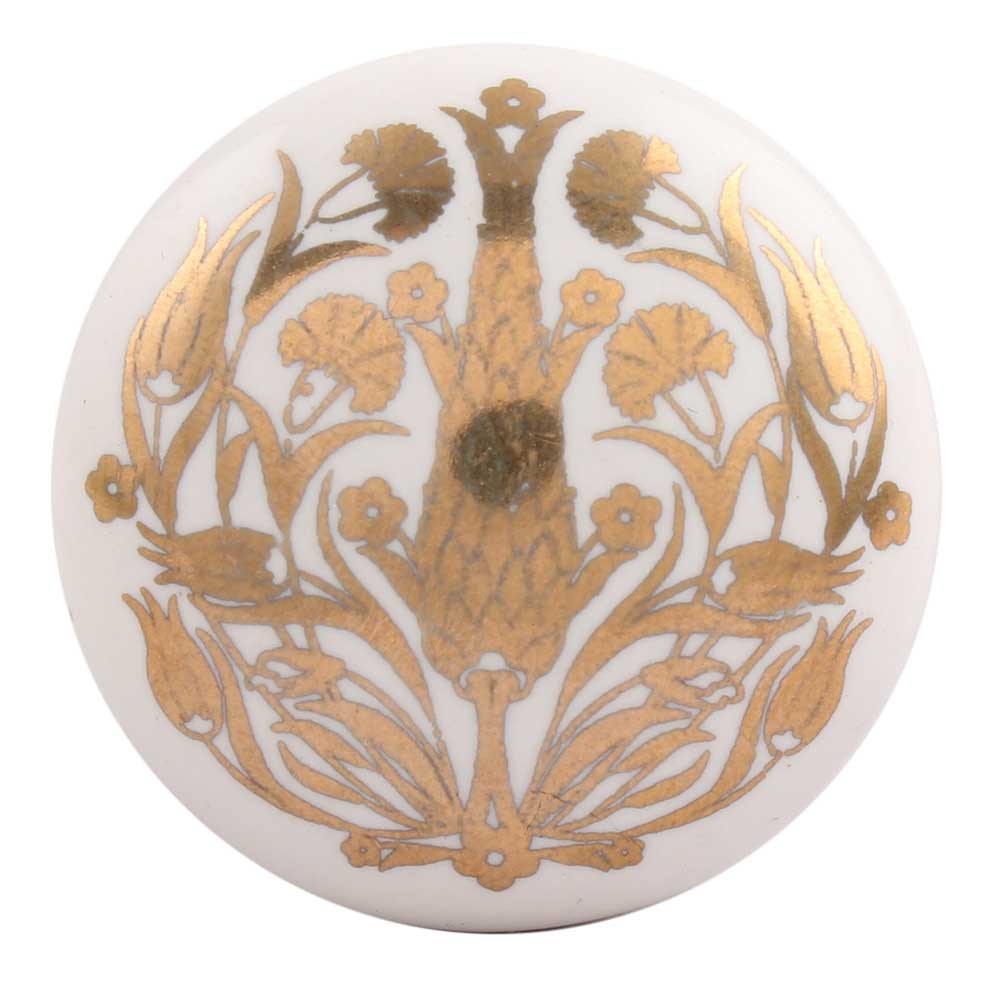 Golden Calla Lily Flower Flat Ceramic Dresser Knob