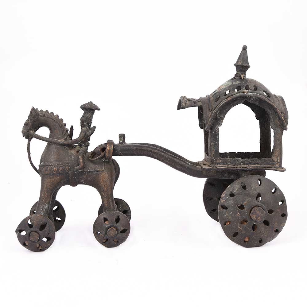 Brass Horse with Carriage Temple Toy