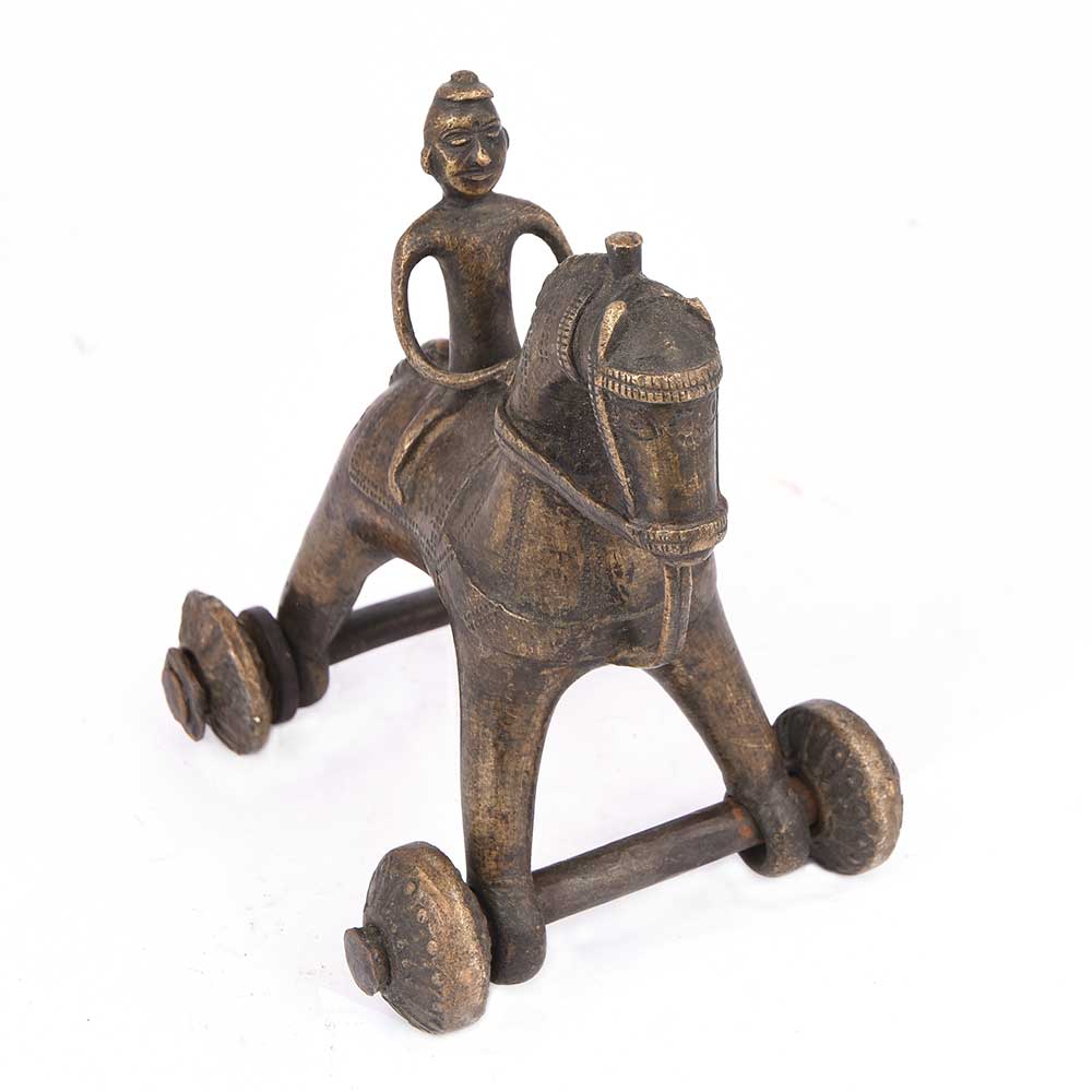 Brass Horse on Wheel Temple Toy